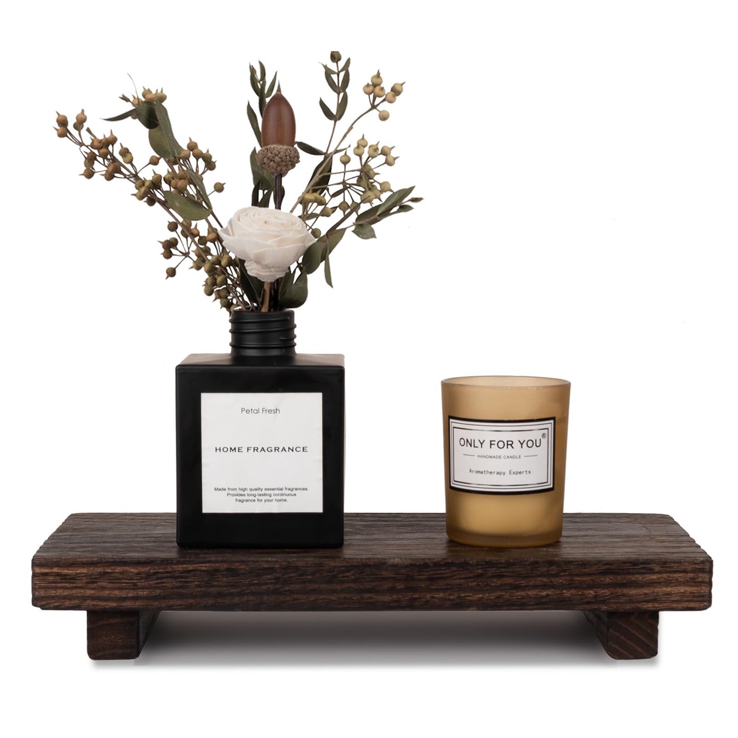 Wood Bathroom Tray Farmhouse Decor Kitchen Soap Holder, 8.7"x3.6" Brown | Waterproof, Lightweight, Easy Clean, Small Wooden Riser Pedestal Stand Accessories for Office Desk, Vanity, Counter, Sink