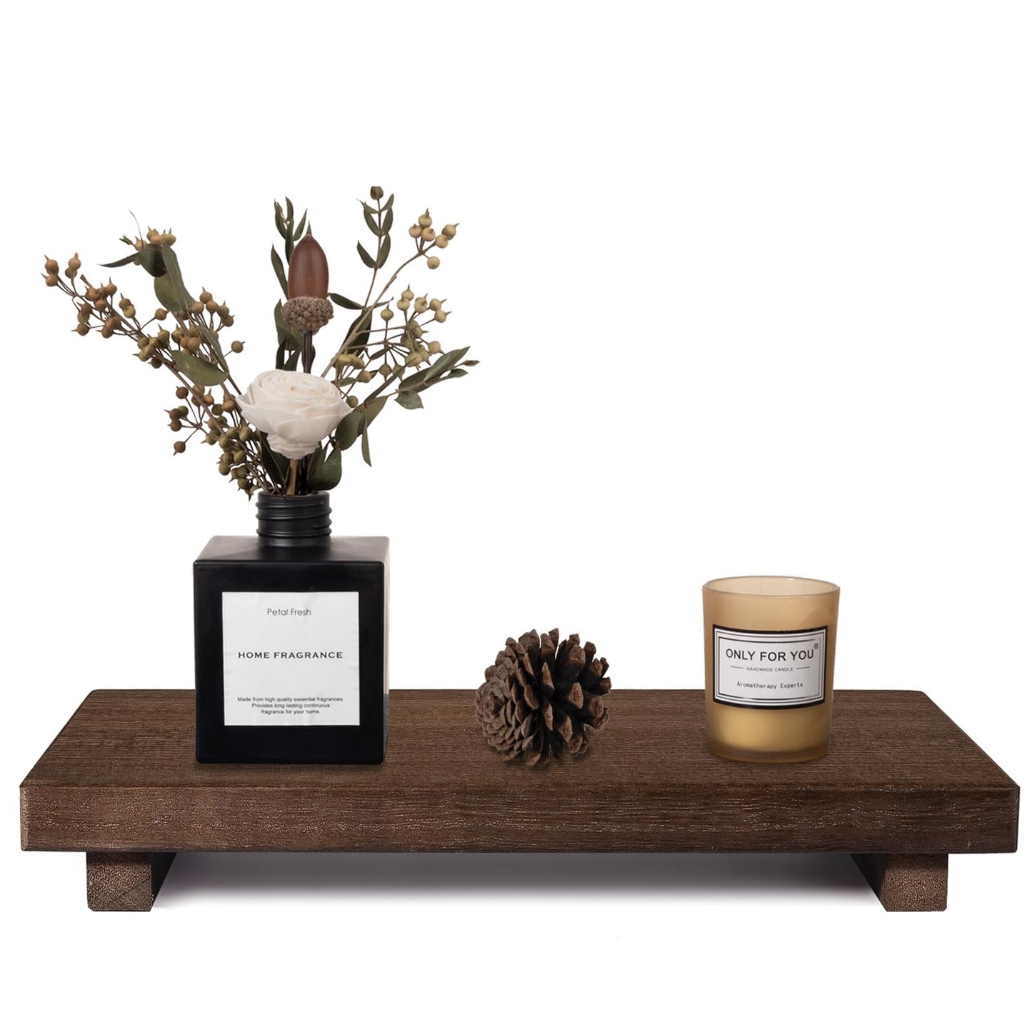 Wood Bathroom Tray Farmhouse Decor Kitchen Soap Holder, 8.7"x3.6" Brown | Waterproof, Lightweight, Easy Clean, Small Wooden Riser Pedestal Stand Accessories for Office Desk, Vanity, Counter, Sink