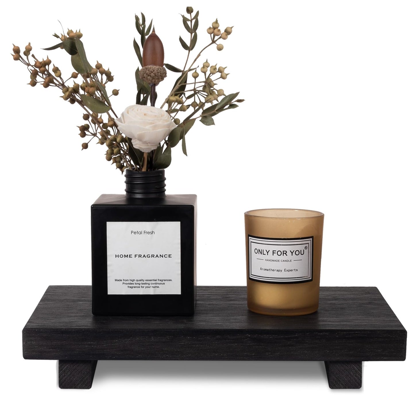 Wood Bathroom Tray Farmhouse Decor Kitchen Soap Holder, 8.7"x3.6" Brown | Waterproof, Lightweight, Easy Clean, Small Wooden Riser Pedestal Stand Accessories for Office Desk, Vanity, Counter, Sink