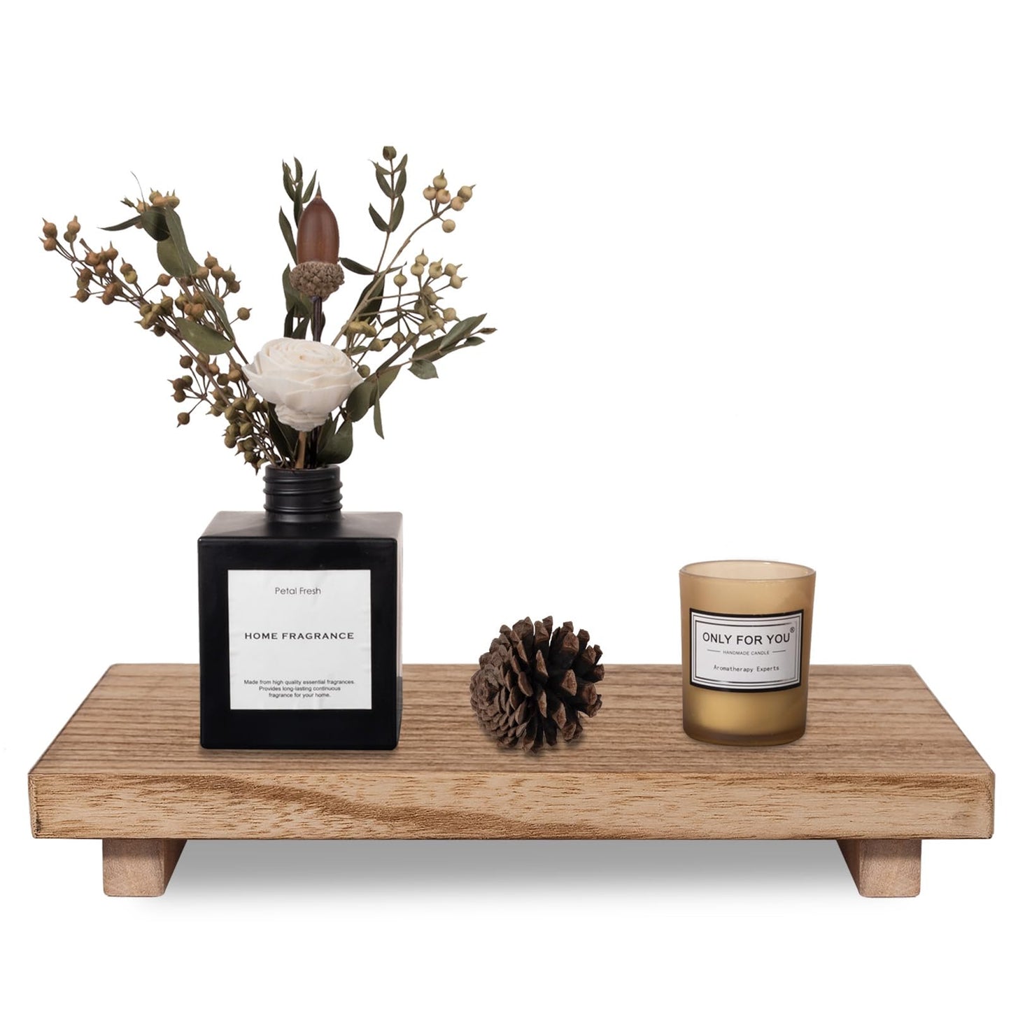 Wood Bathroom Tray Farmhouse Decor Kitchen Soap Holder, 8.7"x3.6" Brown | Waterproof, Lightweight, Easy Clean, Small Wooden Riser Pedestal Stand Accessories for Office Desk, Vanity, Counter, Sink