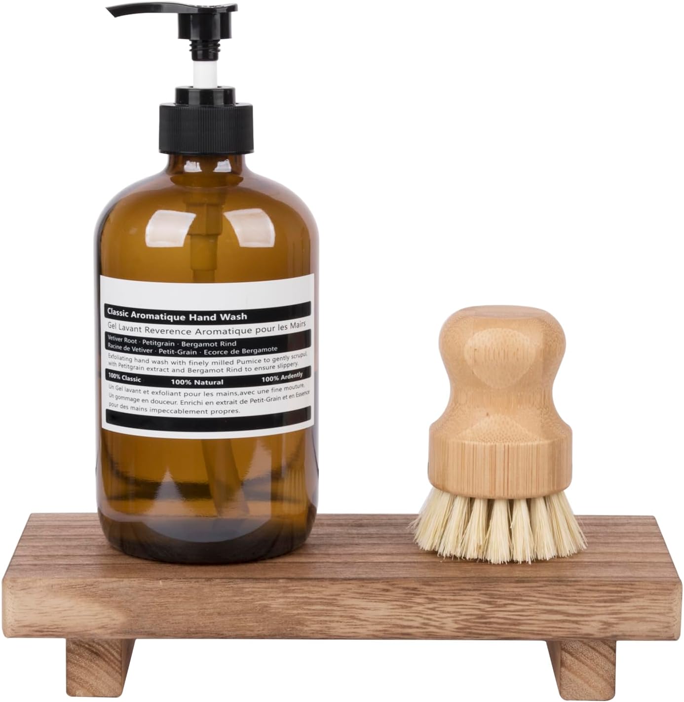 Wood Bathroom Tray Farmhouse Decor Kitchen Soap Holder, 8.7"x3.6" Brown | Waterproof, Lightweight, Easy Clean, Small Wooden Riser Pedestal Stand Accessories for Office Desk, Vanity, Counter, Sink
