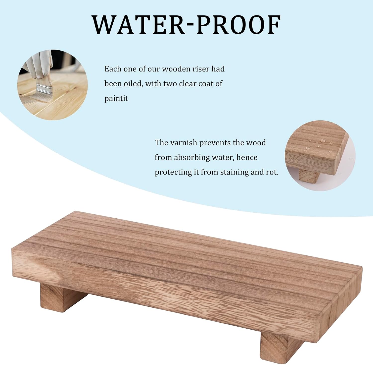 Wood Bathroom Tray Farmhouse Decor Kitchen Soap Holder, 8.7"x3.6" Brown | Waterproof, Lightweight, Easy Clean, Small Wooden Riser Pedestal Stand Accessories for Office Desk, Vanity, Counter, Sink