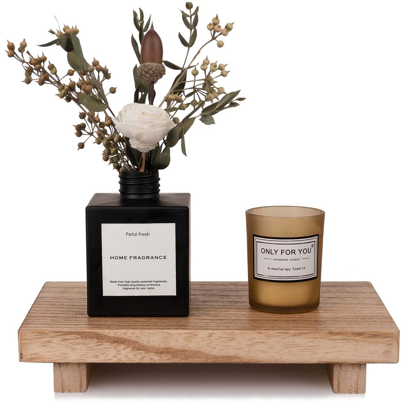 Wood Bathroom Tray Farmhouse Decor Kitchen Soap Holder, 8.7"x3.6" Brown | Waterproof, Lightweight, Easy Clean, Small Wooden Riser Pedestal Stand Accessories for Office Desk, Vanity, Counter, Sink