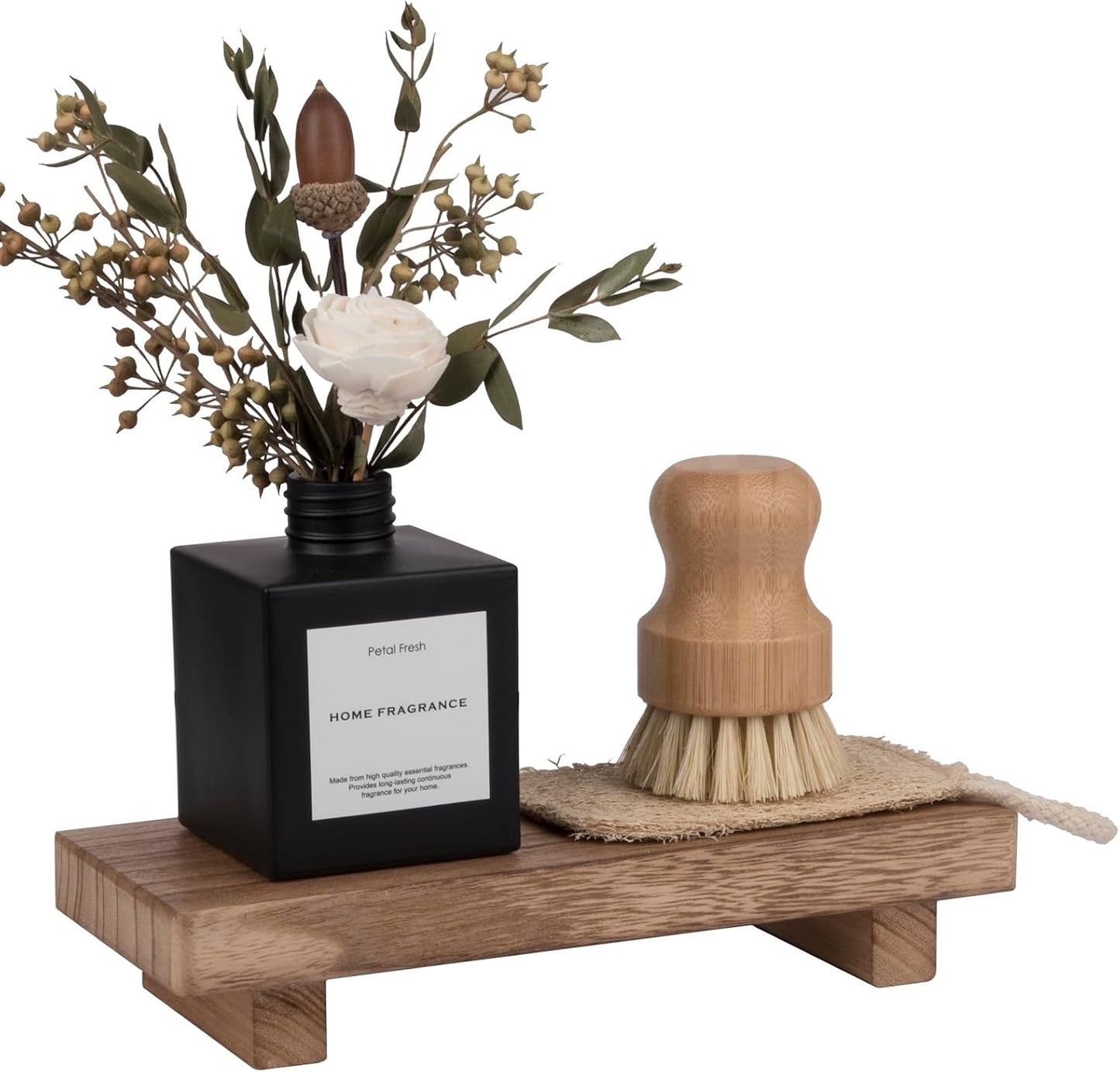 Wood Bathroom Tray Farmhouse Decor Kitchen Soap Holder, 8.7"x3.6" Brown | Waterproof, Lightweight, Easy Clean, Small Wooden Riser Pedestal Stand Accessories for Office Desk, Vanity, Counter, Sink
