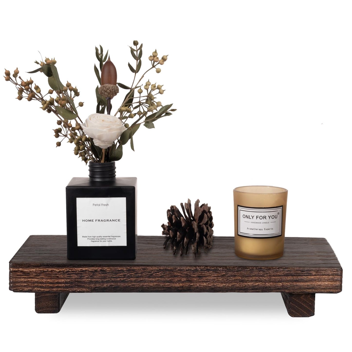 Wood Bathroom Tray Farmhouse Decor Kitchen Soap Holder, 8.7"x3.6" Brown | Waterproof, Lightweight, Easy Clean, Small Wooden Riser Pedestal Stand Accessories for Office Desk, Vanity, Counter, Sink