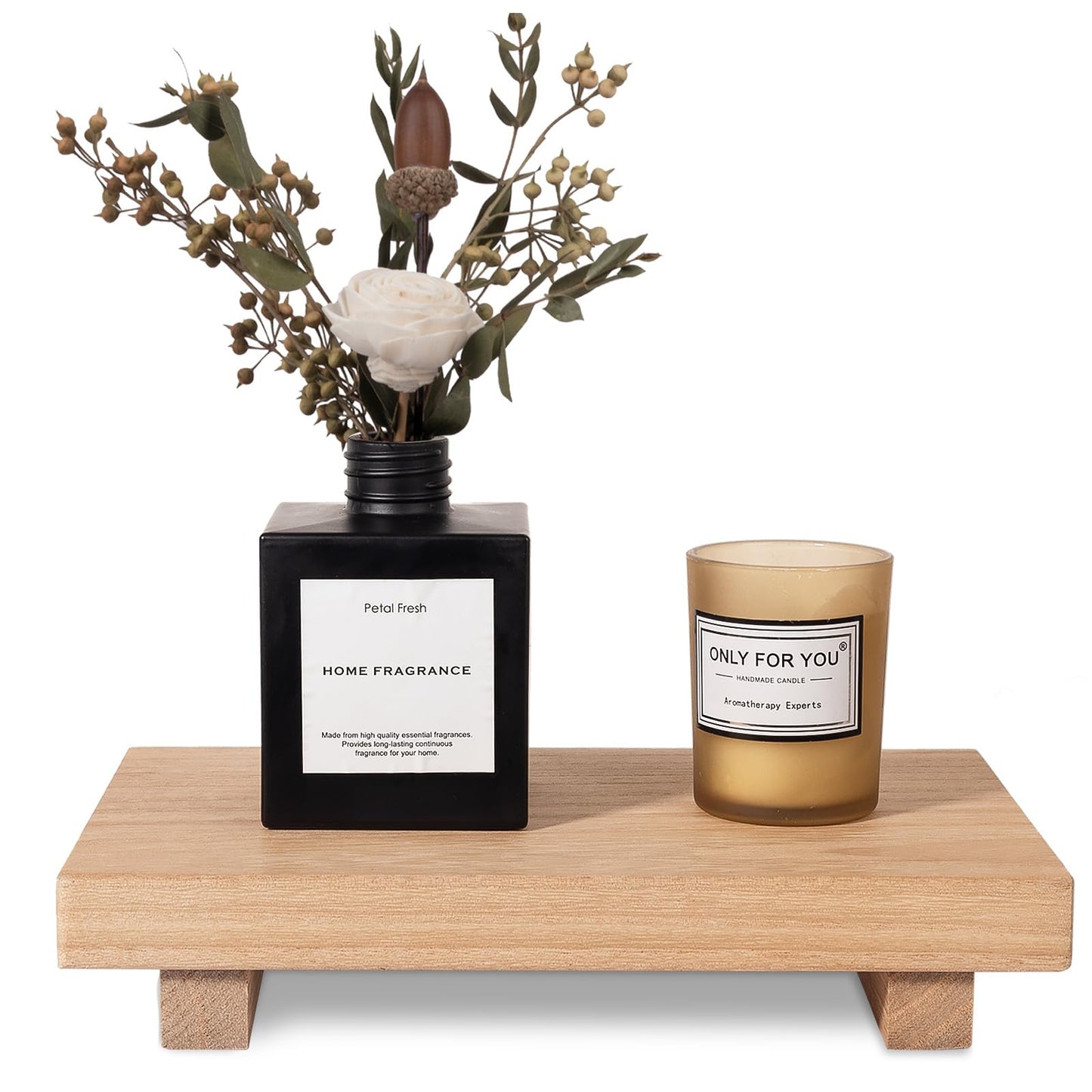 Wood Bathroom Tray Farmhouse Decor Kitchen Soap Holder, 8.7"x3.6" Brown | Waterproof, Lightweight, Easy Clean, Small Wooden Riser Pedestal Stand Accessories for Office Desk, Vanity, Counter, Sink