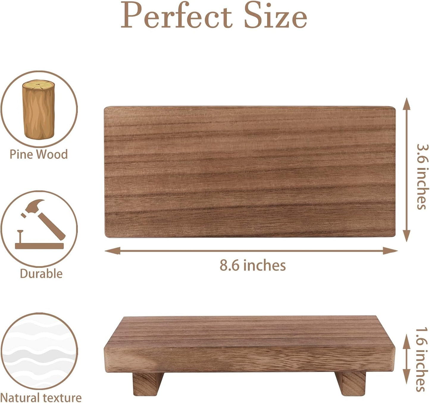 Wood Bathroom Tray Farmhouse Decor Kitchen Soap Holder, 8.7"x3.6" Brown | Waterproof, Lightweight, Easy Clean, Small Wooden Riser Pedestal Stand Accessories for Office Desk, Vanity, Counter, Sink