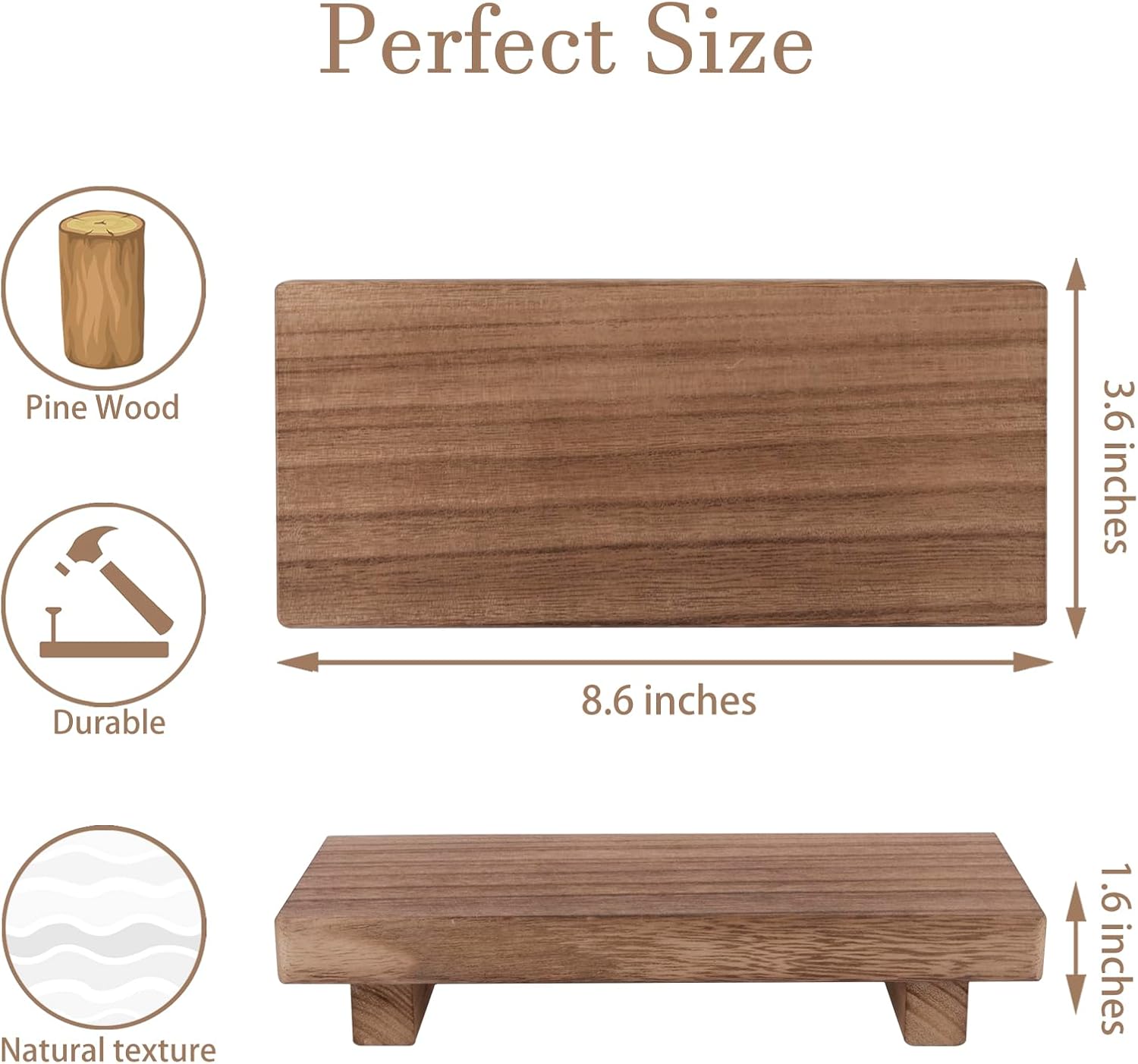 Wood Bathroom Tray Farmhouse Decor Kitchen Soap Holder, 8.7"x3.6" Brown | Waterproof, Lightweight, Easy Clean, Small Wooden Riser Pedestal Stand Accessories for Office Desk, Vanity, Counter, Sink